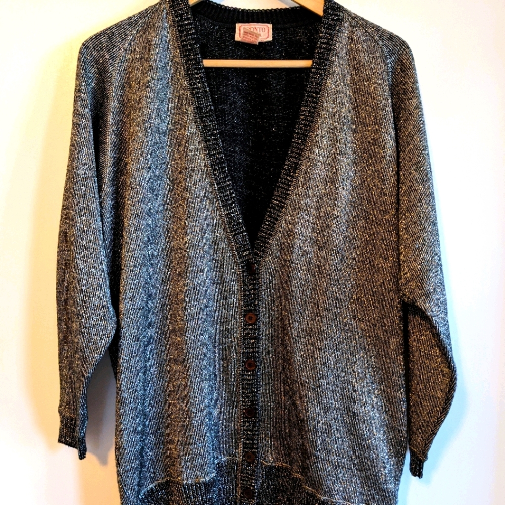 Vintage Pronto Moda Silver Metallic Cardigan Sweater - Size medium